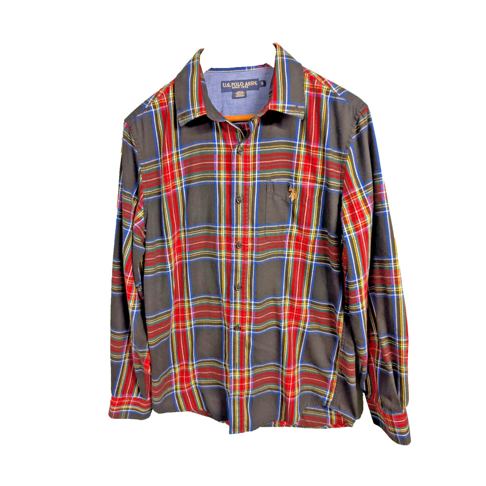 U.S. Polo Assn Plaid Flannel Shirt Multi-Colored Tartan Mens Small